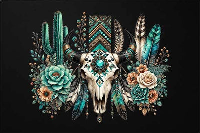 Boho Cow Skull PNG | Turquoise Floral Western Sublimation PNG SVG BillahCrafts 