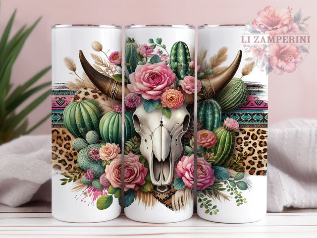 Boho Cow Skull Roses Leopard 20oz Tumbler Wrap PNG, Western Cow Skull Tumbler Png, Straight & Tapered Tumbler Wrap, Instant Digital Download Sublimation Li Zamperini 