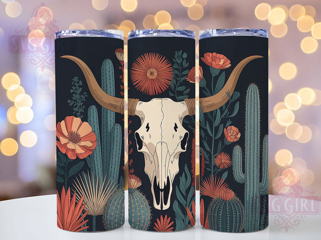 Boho Cow Skull Tumbler, Western Boho Tumbler, Cactus 20oz Wrap, Sublimation Design, Stylish Gift Idea, Rustic Skull Wrap, Southwestern Boho Tumbler Sublimation SvggirlplusArt 