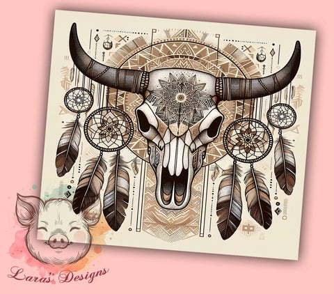 Boho Cow Skull Tumbler, Western Tumbler Wrap, 20oz Sublimation Design, Country Style Drinkware, Digital Download Tumbler, Rustic Cow Skull Art, Unique Gift Tumbler, Farmhouse Sublimation Lara' s Designs 