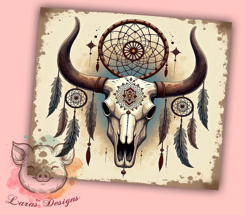 Boho Cow Skull Tumbler, Western Tumbler Wrap, 20oz Sublimation Design, Country Style Drinkware, Digital Download Tumbler, Rustic Cow Skull Art, Unique Gift Tumbler, Farmhouse Sublimation Lara' s Designs 