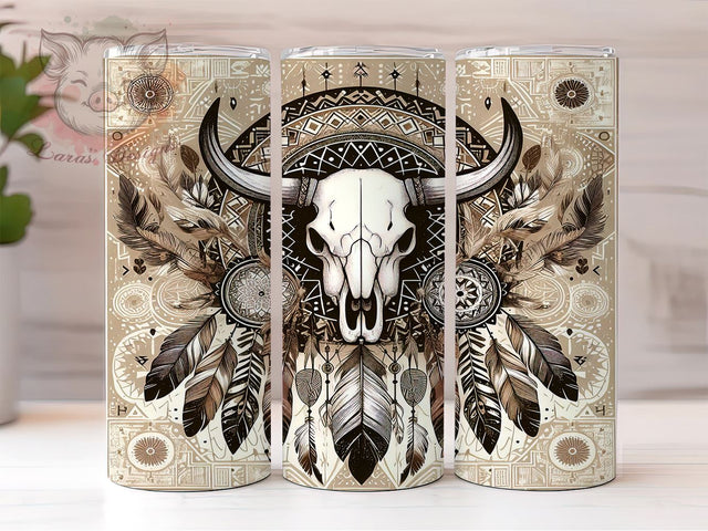 Boho Cow Skull Tumbler, Western Tumbler Wrap, 20oz Sublimation Design, Country Style Drinkware, Digital Download Tumbler, Rustic Cow Skull Art, Unique Gift Tumbler, Farmhouse Sublimation Lara' s Designs 