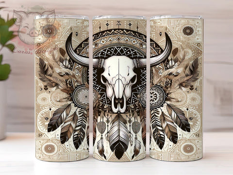 Boho Cow Skull Tumbler, Western Tumbler Wrap, 20oz Sublimation Design, Country Style Drinkware, Digital Download Tumbler, Rustic Cow Skull Art, Unique Gift Tumbler, Farmhouse Sublimation Lara' s Designs 