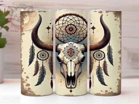 Boho Cow Skull Tumbler, Western Tumbler Wrap, 20oz Sublimation Design, Country Style Drinkware, Digital Download Tumbler, Rustic Cow Skull Art, Unique Gift Tumbler, Farmhouse Sublimation Lara' s Designs 
