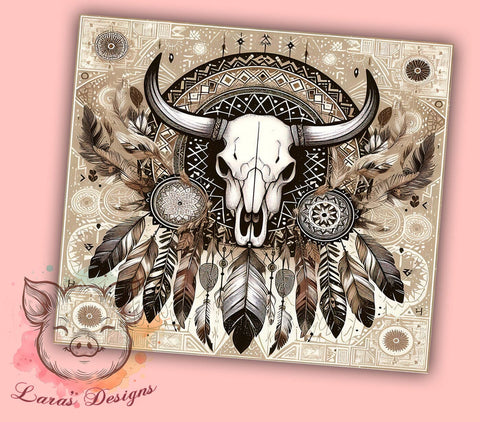 Boho Cow Skull Tumbler, Western Tumbler Wrap, 20oz Sublimation Design, Country Style Drinkware, Digital Download Tumbler, Rustic Cow Skull Art, Unique Gift Tumbler, Farmhouse Sublimation Lara' s Designs 
