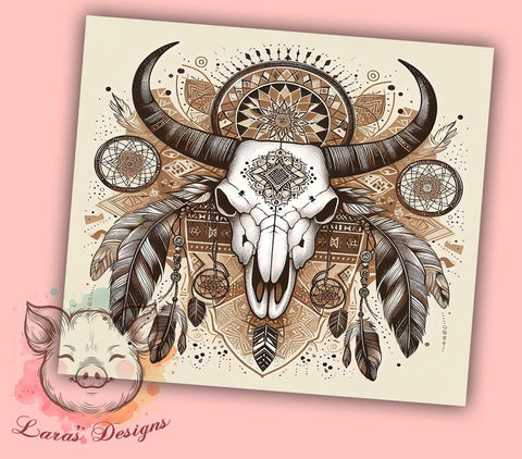 Boho Cow Skull Tumbler, Western Tumbler Wrap, 20oz Sublimation Design, Country Style Drinkware, Digital Download Tumbler, Rustic Cow Skull Art, Unique Gift Tumbler, Farmhouse Sublimation Lara' s Designs 