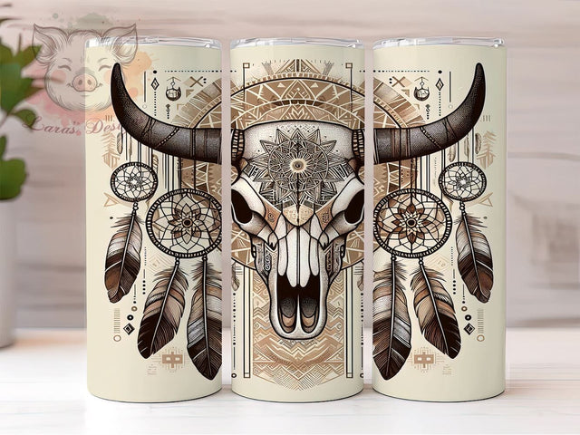 Boho Cow Skull Tumbler, Western Tumbler Wrap, 20oz Sublimation Design, Country Style Drinkware, Digital Download Tumbler, Rustic Cow Skull Art, Unique Gift Tumbler, Farmhouse Sublimation Lara' s Designs 