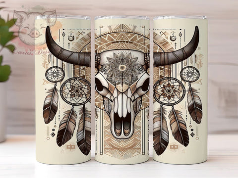 Boho Cow Skull Tumbler, Western Tumbler Wrap, 20oz Sublimation Design, Country Style Drinkware, Digital Download Tumbler, Rustic Cow Skull Art, Unique Gift Tumbler, Farmhouse Sublimation Lara' s Designs 