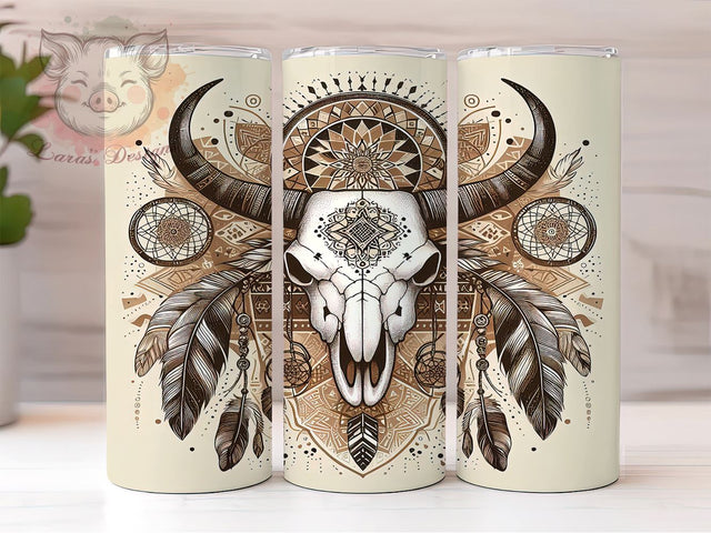 Boho Cow Skull Tumbler, Western Tumbler Wrap, 20oz Sublimation Design, Country Style Drinkware, Digital Download Tumbler, Rustic Cow Skull Art, Unique Gift Tumbler, Farmhouse Sublimation Lara' s Designs 