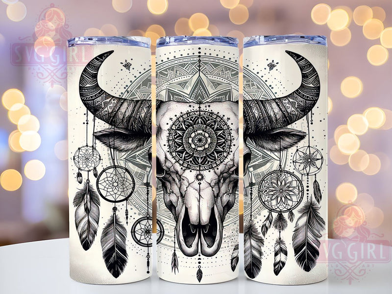 Boho Cow Skull Tumbler Wrap, Country Decor, Western Tumbler Wrap, Sublimation Design, 20oz Tumbler, Rustic Home Decor, Cowgirl Gift Sublimation SvggirlplusArt 
