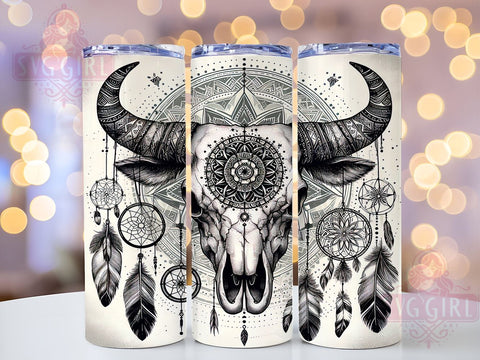 Boho Cow Skull Tumbler Wrap, Country Decor, Western Tumbler Wrap, Sublimation Design, 20oz Tumbler, Rustic Home Decor, Cowgirl Gift Sublimation SvggirlplusArt 