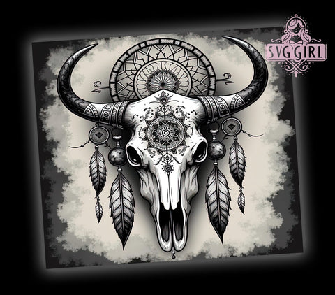 Boho Cow Skull Tumbler Wrap, Country Decor, Western Tumbler Wrap, Sublimation Design, 20oz Tumbler, Rustic Home Decor, Cowgirl Gift Sublimation SvggirlplusArt 