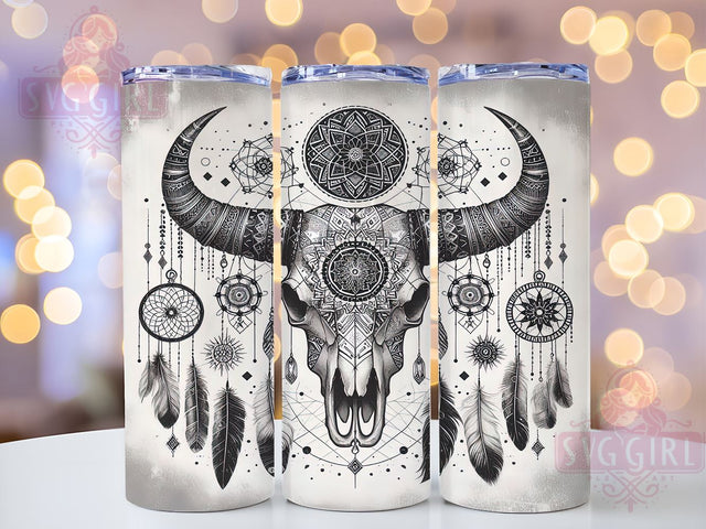 Boho Cow Skull Tumbler Wrap, Country Decor, Western Tumbler Wrap, Sublimation Design, 20oz Tumbler, Rustic Home Decor, Cowgirl Gift Sublimation SvggirlplusArt 