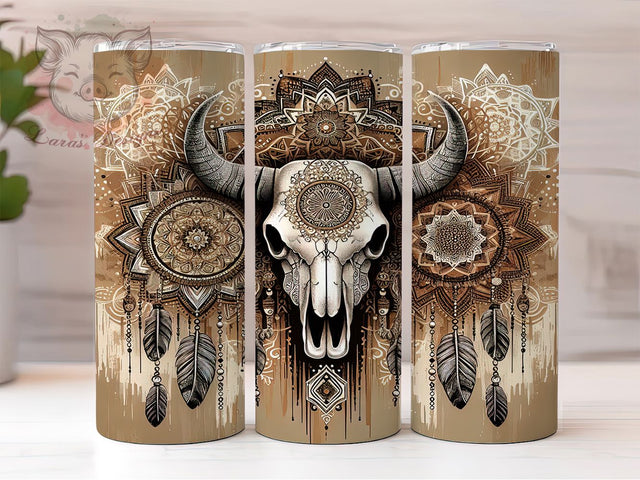 Boho Cow Skull Western Country Tumbler Wrap, 20oz Tumbler Sublimation, Rustic Southwest Design, Floral Longhorn Art, Desert Vibes Aesthetic, Rodeo Western Gift Sublimation Lara' s Designs 