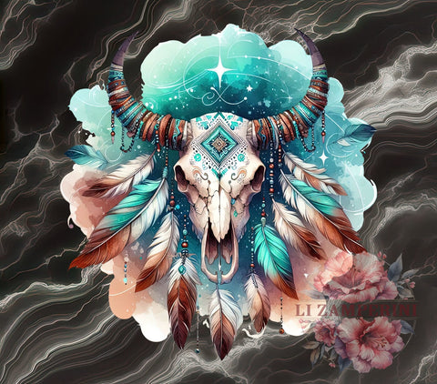 Boho Cow Skull, Western Decor, Country PNG, Digital Download, Sublimation Design, Rustic Home Decor, Bohemian Art, Farmhouse Style Sublimation Li Zamperini 