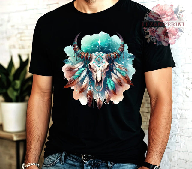 Boho Cow Skull, Western Decor, Country PNG, Digital Download, Sublimation Design, Rustic Home Decor, Bohemian Art, Farmhouse Style Sublimation Li Zamperini 