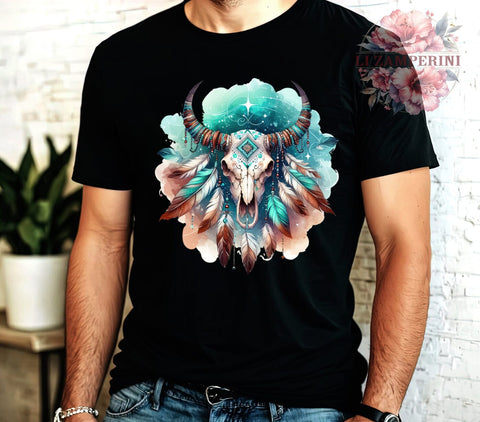 Boho Cow Skull, Western Decor, Country PNG, Digital Download, Sublimation Design, Rustic Home Decor, Bohemian Art, Farmhouse Style Sublimation Li Zamperini 