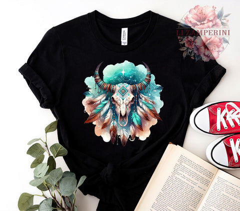 Boho Cow Skull, Western Decor, Country PNG, Digital Download, Sublimation Design, Rustic Home Decor, Bohemian Art, Farmhouse Style Sublimation Li Zamperini 