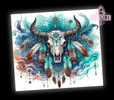 Boho Cow Skull, Western Decor, Country PNG, Sublimation Art, Rustic Home Decor, Skull Design, Bohemian Style, Farmhouse Decor Sublimation SvggirlplusArt 