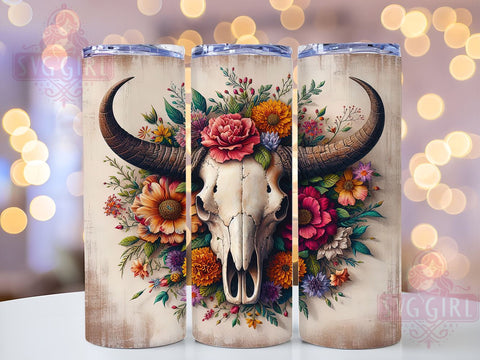 Boho Cow Skull, Western Design, Cow Skull, 20oz Tumbler, Tumbler Wrap, Sublimation Design, Boho Western Sublimation SvggirlplusArt 