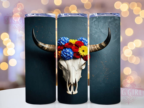 Boho Cow Skull, Western Design, Cow Skull, 20oz Tumbler, Tumbler Wrap, Sublimation Design, Boho Western Sublimation SvggirlplusArt 