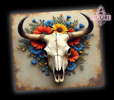Boho Cow Skull, Western Design, Cow Skull, 20oz Tumbler, Tumbler Wrap, Sublimation Design, Boho Western Sublimation SvggirlplusArt 