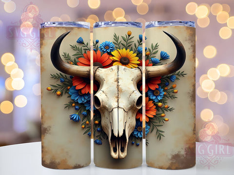 Boho Cow Skull, Western Design, Cow Skull, 20oz Tumbler, Tumbler Wrap, Sublimation Design, Boho Western Sublimation SvggirlplusArt 