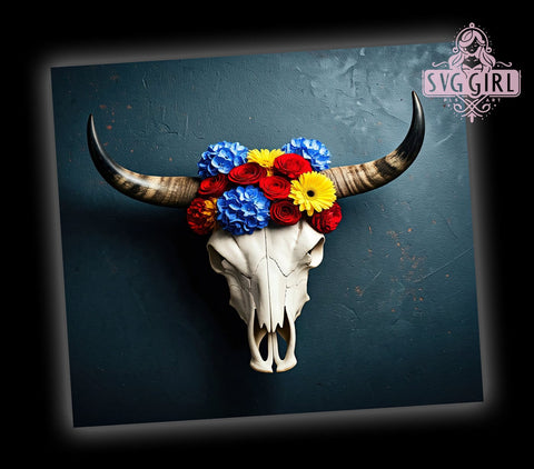 Boho Cow Skull, Western Design, Cow Skull, 20oz Tumbler, Tumbler Wrap, Sublimation Design, Boho Western Sublimation SvggirlplusArt 