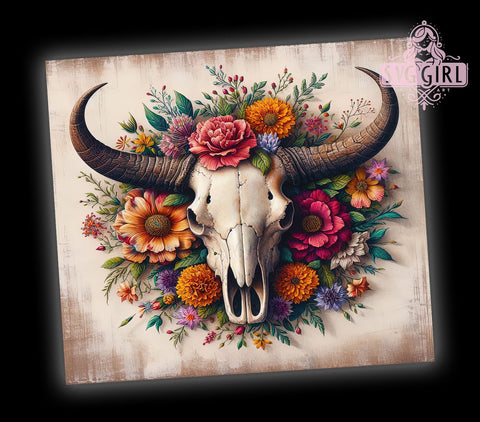 Boho Cow Skull, Western Design, Cow Skull, 20oz Tumbler, Tumbler Wrap, Sublimation Design, Boho Western Sublimation SvggirlplusArt 