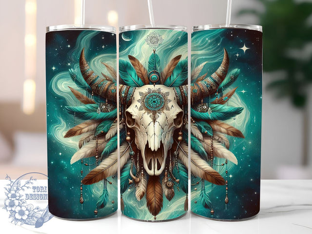 Boho Cow Skull, Western Tumbler, Country Decor, Sublimation PNG, Rustic Gift, Farmhouse Style, Cow Skull Design, Unique Drinkware Sublimation ToriDesigns 