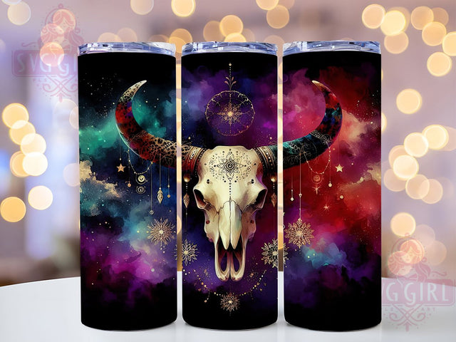 Boho Cow Skull Western Tumbler Wrap, Western Skull Mug, Rustic Bohemian Cup, Southwestern Wrap, Desert Vibes Design, Country Cowgirl Gift, Sublimation Tumbler Wrap Sublimation SvggirlplusArt 