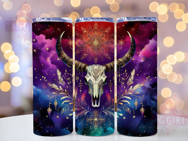 Boho Cow Skull Western Tumbler Wrap, Western Skull Mug, Rustic Bohemian Cup, Southwestern Wrap, Desert Vibes Design, Country Cowgirl Gift, Sublimation Tumbler Wrap Sublimation SvggirlplusArt 