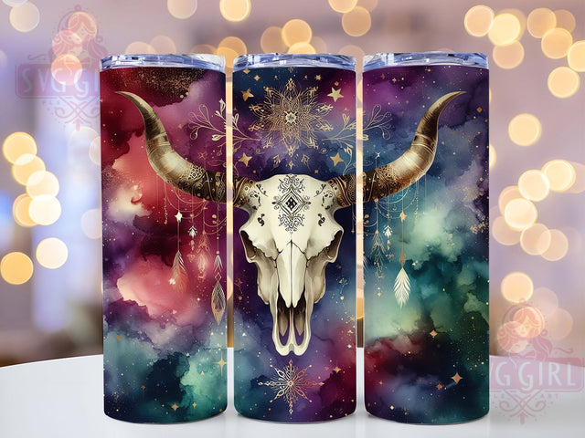 Boho Cow Skull Western Tumbler Wrap, Western Skull Mug, Rustic Bohemian Cup, Southwestern Wrap, Desert Vibes Design, Country Cowgirl Gift, Sublimation Tumbler Wrap Sublimation SvggirlplusArt 