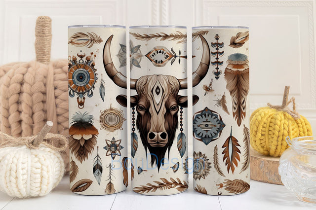 Boho Cow Skulls Western Tumbler Wrap, 20 oz Tumbler Sublimation Designs, Country Tumbler Wrap, Cowhide Tumbler, Country Girl Tumbler Sublimation BouDesign 