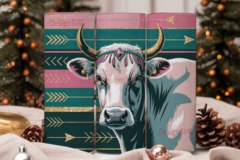 Boho Cow Tumbler Wrap 20oz Sublimation DesignSVG 