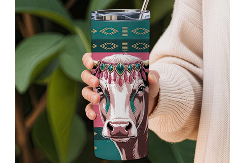 Boho Cow Tumbler Wrap 20oz Sublimation DesignSVG 