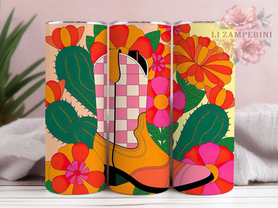 Boho Cowgirl Boot 20oz Tumbler, Boho Floral Cowboy Boot Wrap, Western Style Sublimation, 20oz Tumbler Wrap, Sublimation Design PNG, Country Girl Gift, Rustic Cowgirl Wrap Sublimation Li Zamperini 