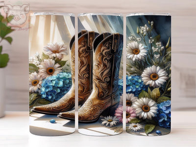 Boho Cowgirl Boots 20oz Tumbler Png, Straight & Tapered Tumbler Png, Floral Boots Tumbler Png, Digital Download PNG Sublimation Lara' s Designs 