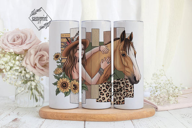 Boho Cowgirl & Horse 20oz Tumbler Wrap Sublimation sassyprint 
