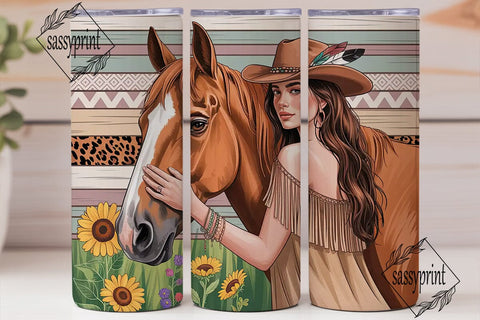Boho Cowgirl & Horse 20oz Tumbler Wrap Sublimation sassyprint 