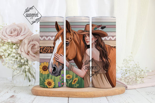 Boho Cowgirl & Horse 20oz Tumbler Wrap Sublimation sassyprint 