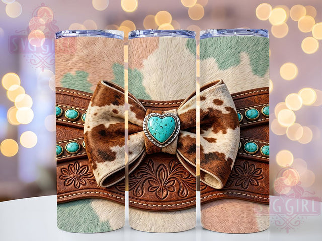Boho Cowhide Bow Glam 20oz Tumbler, Cowhide Design, Boho Style, Bow Pattern, Glam Aesthetic, Sublimation Wrap, 20oz Tumbler, Western Chic Sublimation SvggirlplusArt 