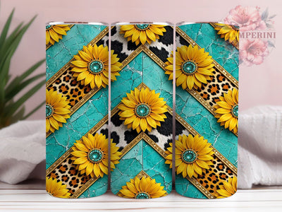 Boho Cowhide Sunflower 20oz Tumbler, Sunflower Motif, Cowhide Pattern, Boho Style, Western Theme, Rustic Charm, 20oz Wrap, Sublimation Tumbler Sublimation Li Zamperini 