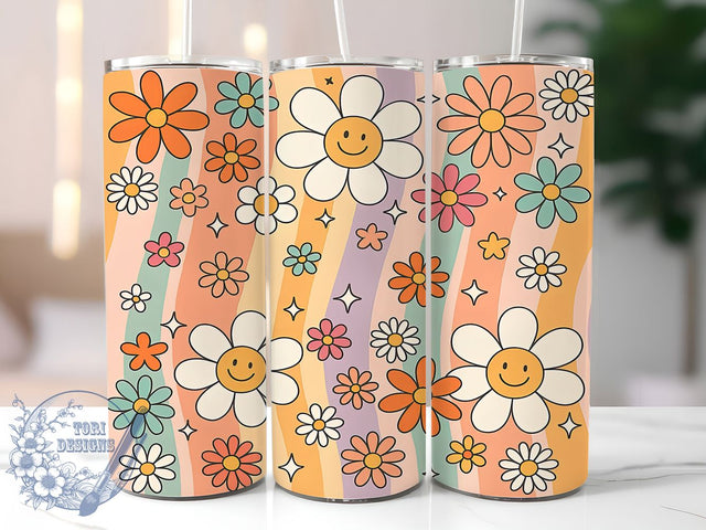 Boho Daisy Groovy 20oz Tumbler Wrap, Boho Daisy Design, Groovy Tumbler, 20oz Sublimation Wrap, Retro Flower Tumbler, Bohemian Drinkware, Flower Power Cup Sublimation ToriDesigns 