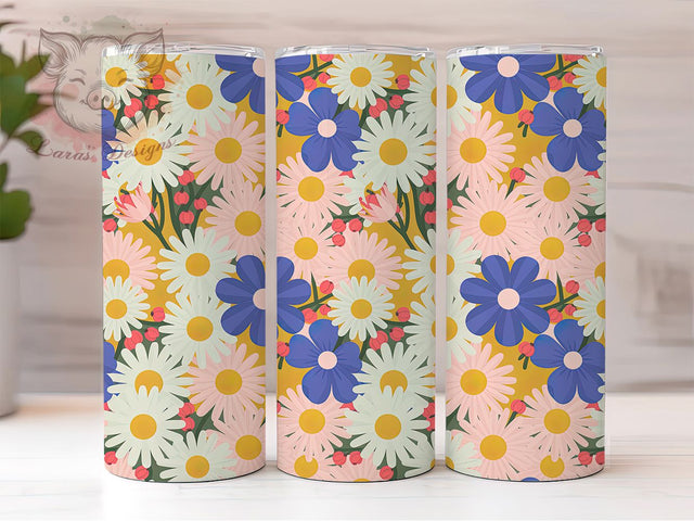 Boho Daisy Wildflower Tumbler, Daisy Wildflower Wrap, Nature Boho Cup, 20oz Sublimation Wrap, Elegant Boho Daisy Tumbler, Stylish Floral Design Cup, Wildflower Bohemian Theme Wrap Sublimation Lara' s Designs 