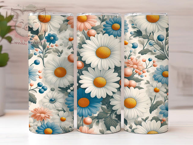 Boho Daisy Wildflower Tumbler, Daisy Wildflower Wrap, Nature Boho Cup, 20oz Sublimation Wrap, Elegant Boho Daisy Tumbler, Stylish Floral Design Cup, Wildflower Bohemian Theme Wrap Sublimation Lara' s Designs 