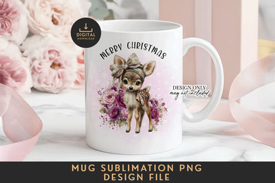 Boho Deer Merry Christmas Mug Sublimation PNG 11oz 15oz Sublimation BijouBay 