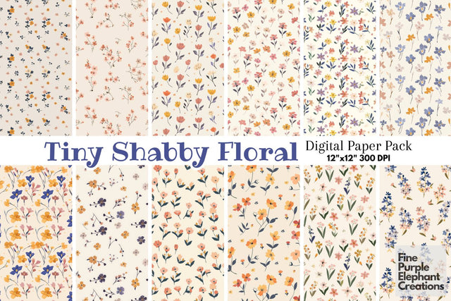 Boho Delicate Pastel Wildflowers Pattern | Shabby Chic Digital Pattern Fine Purple Elephant Creations 