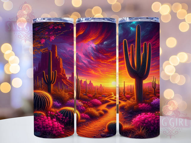 Boho Desert Cactus 20oz Tumbler Wrap, Southwest Landscape Mug, Earthy Tones Cup, Cactus Sunset Wrap, Minimalist Nature Design, Aesthetic Western Gift, Sublimation Tumbler Wrap Sublimation SvggirlplusArt 