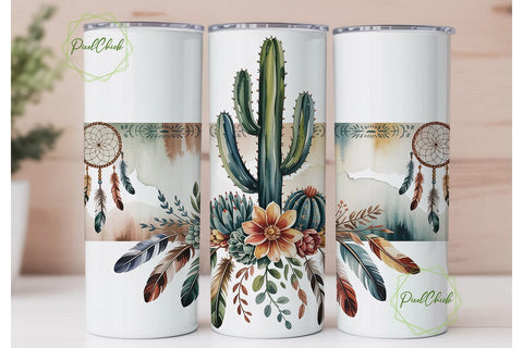 Boho Desert Cactus Dreamcatcher Tumbler Sublimation PixelChick 